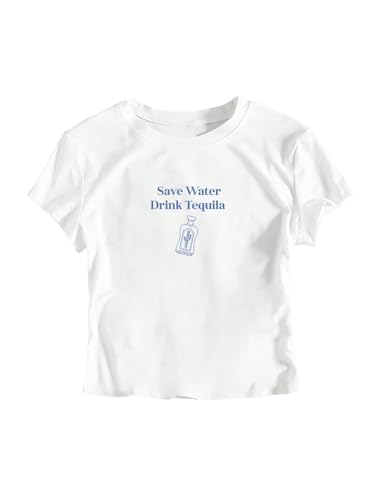 SweatyRocks Women's Tequila Print Y2k Slim Fit Crop Top Slogan Graphic Cute Short Sleeve T Shirts3