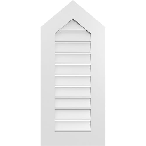 TrueCraft PVC Peaked Top Surface Mount Gable Vent, 16"W x 36"H Overall Frame Size, 10/12 Pitch: 1" x 3-1/2" Standard Trim Frame, Functional