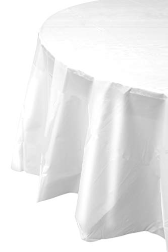 12-Pack Premium Plastic Tablecloth 84In. Round Table Cover - White #TOP2