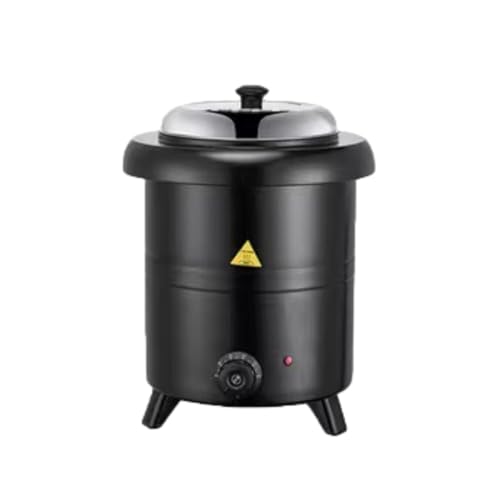 Quxxuol スープウォーマー スープジャー 湯煎器 10L/13L大容量 304ステンレス製ライナー 温度調整可 湯煎式 お粥 カレー 味噌汁 業務用ビュッフェ レストラン (ブラック -小さな蓋,10L)