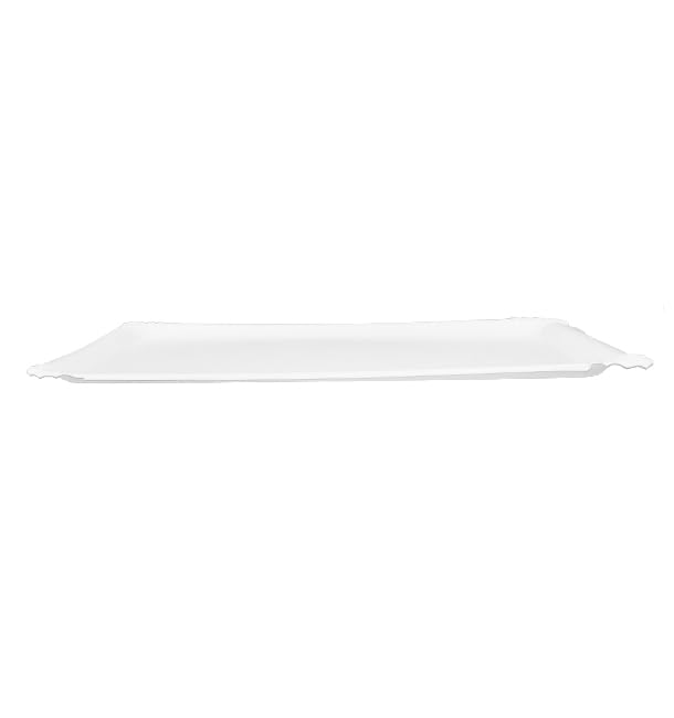 100 Bandeja de Cartón Blanca 28×36 cm | Rectangular Compacta | Resistente al Aceite y Calor | Ideal para Degustaciones y Catering | Pack de 100 Unidades