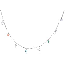Gargantillas Agatha WANDA PLATA Gargantilla Collar Lunas y Circonitas Plata de Ley, para Mujer Joven, Chica con Cadena Regulable en Caja de Regalo