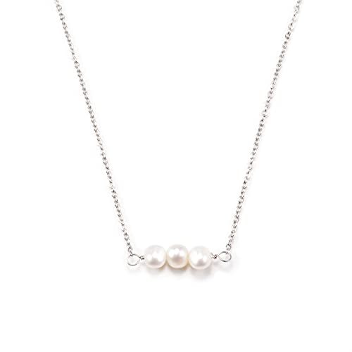 YELUWA Zierliche Perlenkette, Winzige Perlenkette, Handgemachte Perlenketten für Frauen Verstellbare Kette Schmuck Geschenk für Frau Mutter Tochter Brautjungfer Erntedankfest Hochzeit Silber Cover
