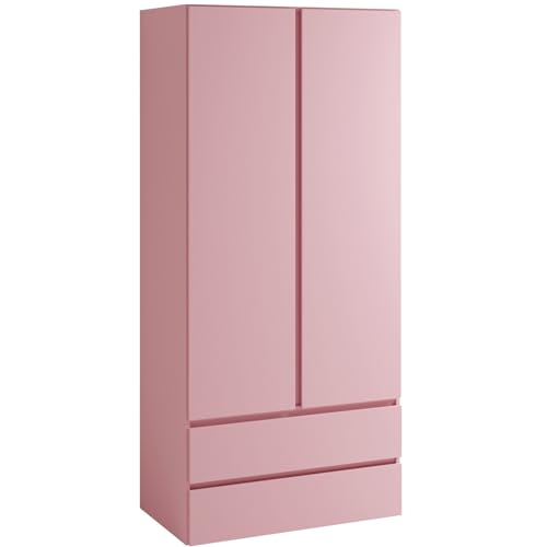Generisch Kleiderschrank Cosmo, Modern, für Kinderzimmer & Schlafzimmer, 92cm Breit, Rosa, Laminatplatte, 2-Türig mit 2 Schubladen, 4 Regale,...