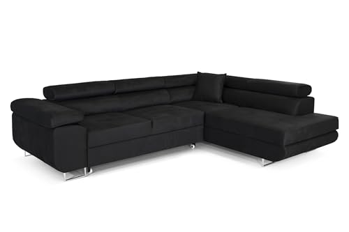 COMFORTINO FURNITURE Ecksofa mit Schlaffunktion PASTI L-Form, Sofa Couch mit Bettkasten, 3-Sitzer Eckcouch, Schlafsofa für Wohnzimmer, Big Sofa Couch mit Schlaffunktion (Schwarz, Ottomane Rechts) COMFORTINO FURNITURE Ecksofa mit Schlaffunktion PASTI L-Form, Sofa Couch mit Bettkasten, 3-Sitzer Eckcouch, Schlafsofa für Wohnzimmer, Big Sofa Couch mit Schlaffunktion (Schwarz, Ottomane Rechts)
