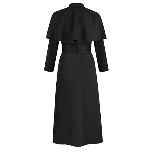 HAPNBCELE Monk Costume Adult Men, Priest Renaissance Friar Robe Church Clergy Dress Up Exorcist Abbe Father Halloween Outfit (Large, Black) by HAPNBCELE - Image 2