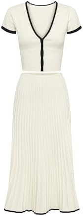 潭明婦人&#39 ;S 2枚組カジュアル半袖ショート丈トップスリブニットサイレンプリーツスカート