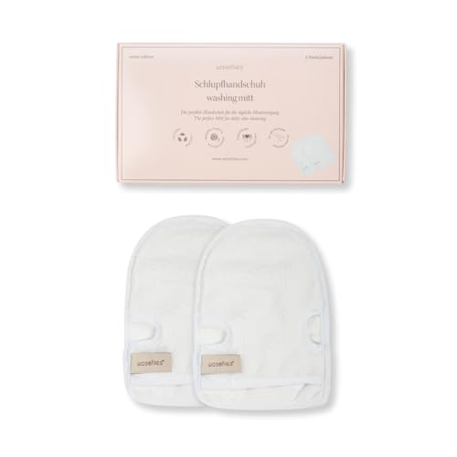 Waschies Waschhandschuhe – 2er-Set Weiß – sanfte Ganzkörperreinigung – waschbar, wiederverwendbar, nachhaltig & hypoallergen - geeignet für alle Hauttypen und Links/Rechtshänder