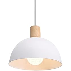 Lamparas De Techo Ikea Usa iDEGU Lámpara de Techo Moderna, 20CM LED Lámpara Colgante en Hierro y Madera Estilo Escandinavo Iluminación E27 Retro Luz de Techo Interior para Dormitorio Comedor Sala de Estar (1 Pieza, Blanco)