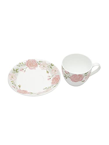 Image of Clay Craft Fine Ceramic Cup&Saucer Set of 12 (6 Tea Cups+6 Saucers) White Pink Floral Can Be Used for Birthdays,Anniversaries,Parties,Mother,Father,Sister,Medium (Cc-Cs12-Cream-S341),180 Milliliter