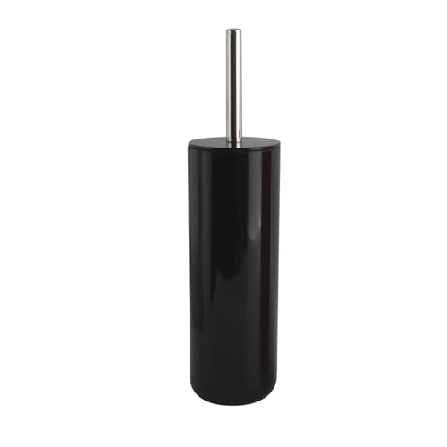 MSV - Brosse WC Porte-Balai Toilette Inagua - Ensemble WC à Poser en Polystyrène - Manche en Acier Inoxydable - Couleur Noir - Tête de Brosse Échangeable