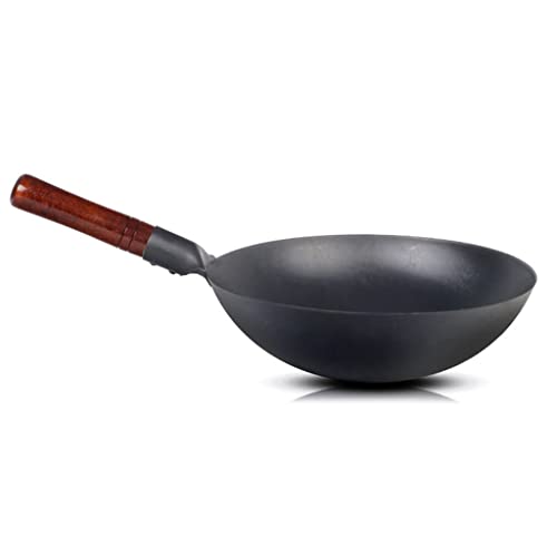 Wok tradicional de hierro con mango de madera miniatura 5