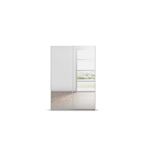 Rauch Möbel Subito Kleiderschrank für Schlafzimmer, Kinderzimmer, Flur, Garderobe, 2-türig mit Spiegel, Farbe Weiß, inkl. 2 Kleiderstangen, 2 Einlegeböden, Breite 136 cm
