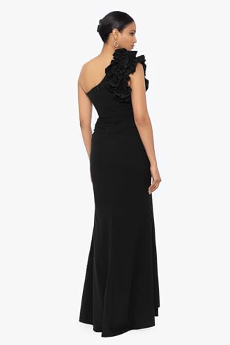 Image of Xscape Women's Xscape Women's One-Shoulder, Floor-Length, Scuba Crepe Dress with Ruffle Detail (Reg and Petite)