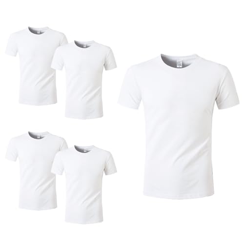 HTVRONT 5 Pack Polyester Sublimation T-Shirts Blanks - White Blank Crew Neck Short Sleeve Sublimation Shirts