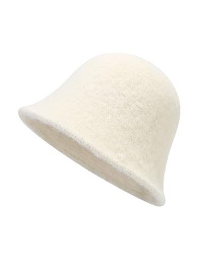 SDZPLM Strickmütze Damen Winter Bucket Hat Fischermütze 54-58 cm(Off-White)