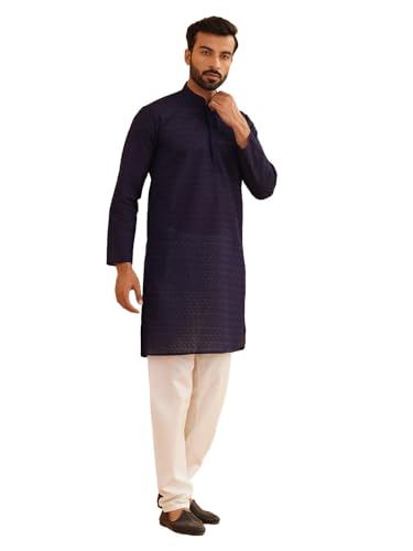 Sojanya (Since 1958 Motifs Embroidered Thread Work Pure Cotton Navy Blue Straight Kurta With Churidar