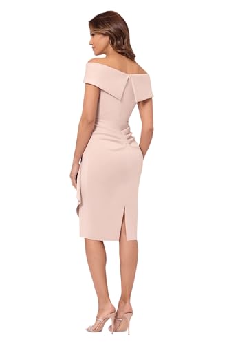 Image of Xscape Women's Bodycon Midi Off-The-Shoulder Ruffle Dress with Center Back Zipper, Petite & Plus Size