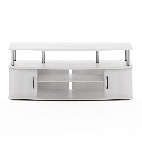 Image of Furinno JAYA Large Entertainment Stand for TV Up to 55 Inch, White Oak /Chrome