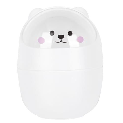 TOYANDONA Mini Papelera con Tapa Abatible de Oso Blanco para Escritorio Cubo de Basura Compacto y Multifuncional para Baño Oficina y Dormitorio Almacenamiento Práctico y Decorativo