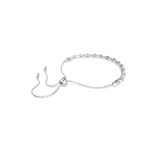 Swarovski Matrix Bracelet, Clear Round-Cut Stones and Crystal Pearls in a Rhodium-Finished Setting, Part of the Matrix Collection