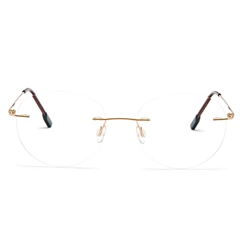 KoKoBin Round Rimless Reading Glasses Super Light Titanium Alloy Reading Aid for Men and Women gold - Image 2