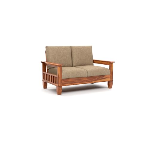 Image of Solid Sheesham Wood 2 Seater Sofa for Living Room | Premium Wooden Sofa Chair | 2 Person Sofa Set for Office & Home Decor (Joren Honey, 2 Seater)