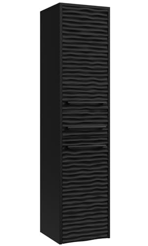 Columna de baño ETNA 30 x 35 x 130 cm - Negro Mate - Mueble Columna Colgante con 1 cajón y 2 Puertas