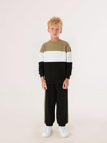 Image of Cakaner Boys Color Block Button Down Shirt and Jogger Pants Button Up Sweatsuits Sets (Size: 5-12T)