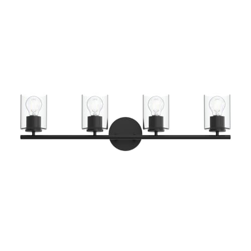 Image of Progress Lighting Replay 31.125 Inch 4-Light Vanity Light, Transitional, Black with Clear Glass Shades, (7.875 inch H x 31.125 inch W x 6 inch D), P300584-031