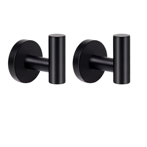 2個入り ステンレススチール製 壁掛けフック ネジ付き ドア 鍵 洋服 コートハンガー フック 浴室 ローブ タオルホルダー オーガナイザー(Black)