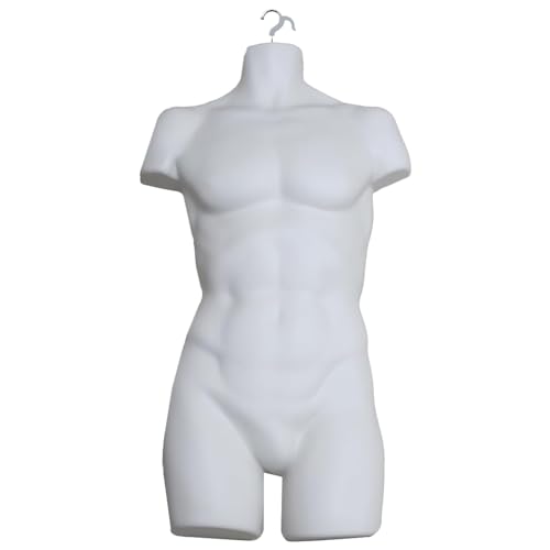 Guru Adult Male Full Size Hanging Body Form Mannequin - Ideal for Shop Display, Market Traders (White)