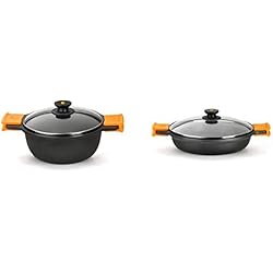 Cacerola Baja Bra Efficient 32 Cm BRA Efficient - Cacerola Alta Con Tapa De Cristal Y Asas De Silicona, 32 Cm + Efficient - Cacerola Baja Con Tapa De Cristal Y Asas De Silicona Extraíbles, 32 Cm