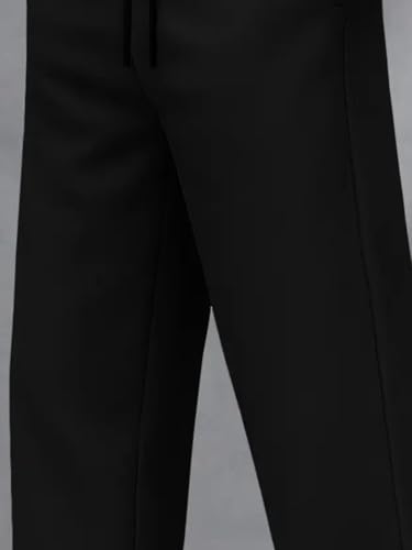 Image of Men's Black Wide Leg Track Pants | Oversized Baggy Loose Fit Trousers for Men | Casual Straight Fit Lower with Elastic Waist for Gym, Travel
