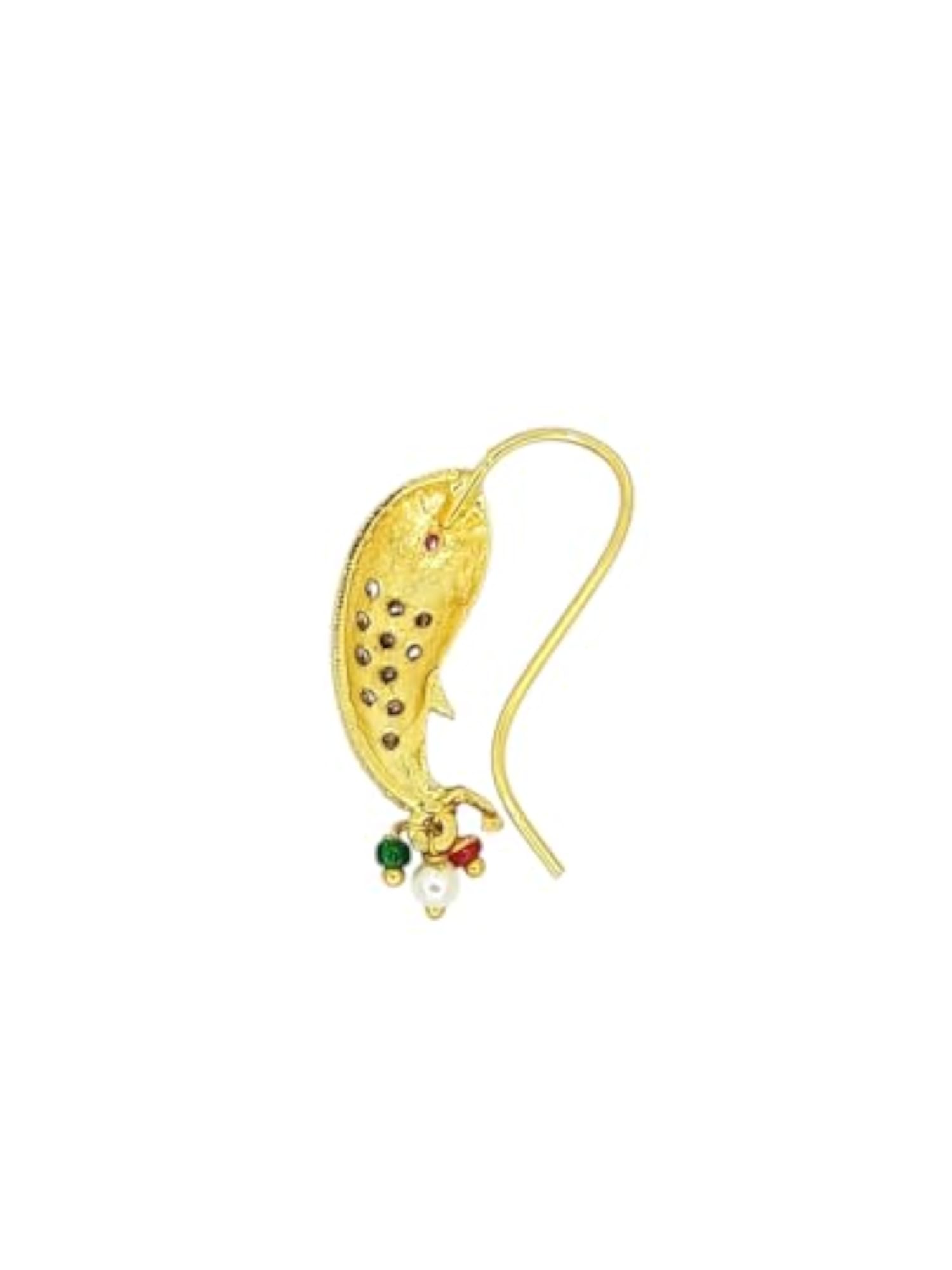 Gold Plated Fish Design Cubic Zircon Studded Clip On Nosepin