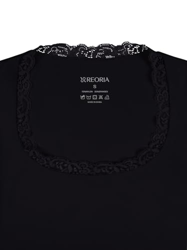 REORIA Womens Sexy Lace Scoop Neck Long Sleeve Body Suit Fall Outfits Double Lined Layering Slim Soft Bodysuit Tops Black Small