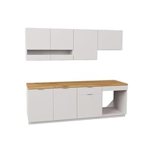 Vente-unique – Complete keuken – 200 cm – 6 opbergelementen – Wit en houteffect – CARMEO