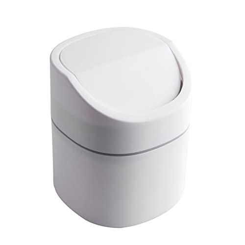 GOCUODE Mini panier de table, poubelle avec couvercle, petit panier pour chambres, salles à manger, salles de bains, bureaux, etc. (blanc)