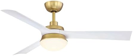 Fanimation Barlow 3 Blade Ceiling Fan with Light Kit 52 Inch Wide with Brushed Satin Brass Finish and Matte White Blades