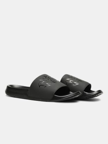 Image of WROGN Men's PU Sliders | Jagged-Edge Tonal Graphic | Cushioned Sole