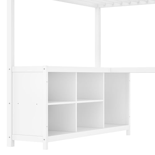 Image of Bellemave Full Size loft Bed with L Desk, Wardrobe, Metal Full Loft Bed Frame for Adults, Kids, Teens, White
