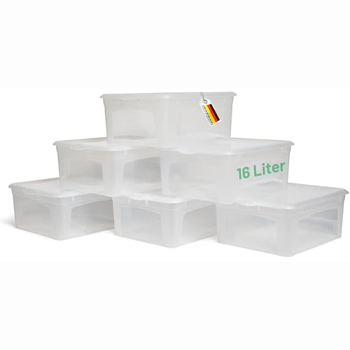Novaliv 6x Aufbewahrungsbox Groß 16l 40x34x17 Schuhbox Stapelbar Plastikbox transparent Kunststoff mit Deckel plastic storages Box Kiste… – Ansicht 1