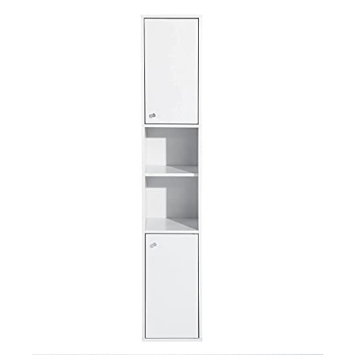 Furniturer White Bathroom Storage Cabinet With Shelf/Drawers Narrow Corner Organizer Floor Standing (H63 6 Shelves 2 Door) #TOP3
