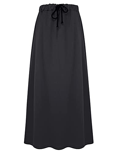 Xiaowhite Long Fleece Lined Winter Skirts Casual Elastic Waist Aline Maxi Warm Skirts (Dark Grey, XX-Large)