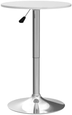 Magshion 23.5''' Round Adjustable Height Wood Bar Pub Table Adjustable Range 27.5"-36" Living Room Dining Room Bar Cocktail Table (White)