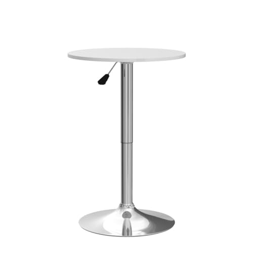 Magshion 23.5''' Round Adjustable Height Wood Bar Pub Table Adjustable Range 27.5"-36" Living Room Dining Room Bar Cocktail Table (White)