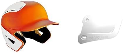 Bundle of Mizuno B6 Adult Baseball Batting Helmet, Orange-White, Small/Medium + Mizuno Batters Face Protector, White, Left Hand Batter