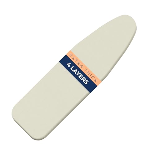 Image of Ironing Board Cover and Pad Extra Thick Heavy Duty Padded 4 Layers, Silver Coated Ironing Board Cover, Non Stick Scorch and Stain Resistant Standard Size 15x54 inch with Elasticized Edges (Linen)