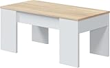 Habitdesign – Mesa de Centro Elevable Moderna, Mesita Auxiliar para Salón o Comedor, Blanco Artik y Roble Canadian, 100x50x45-56 cm – Modelo LC