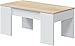 Habitdesign – Mesa de Centro Elevable Moderna, Mesita Auxiliar para Salón o Comedor, Blanco Artik y Roble Canadian, 100x50x45-56 cm – Modelo LC